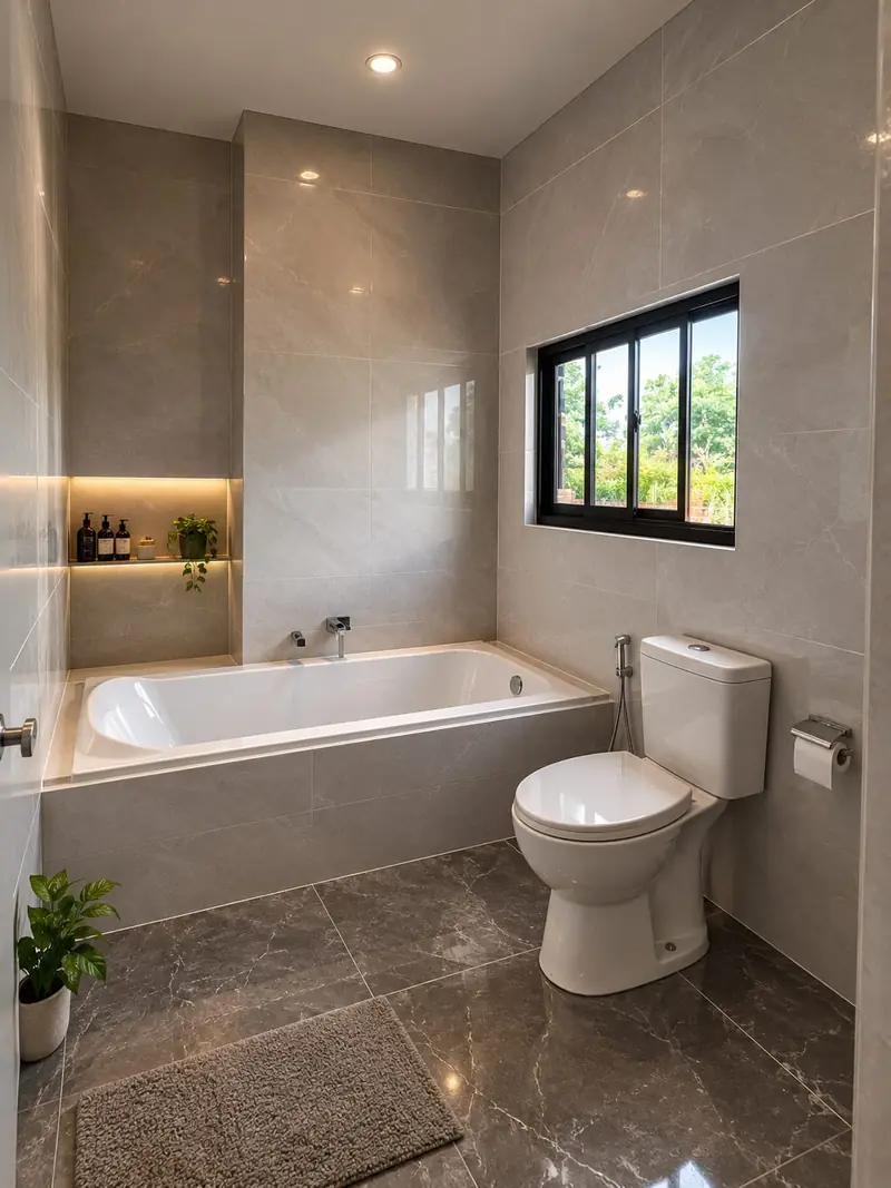Kamar mandi dengan bathtub dan jendela